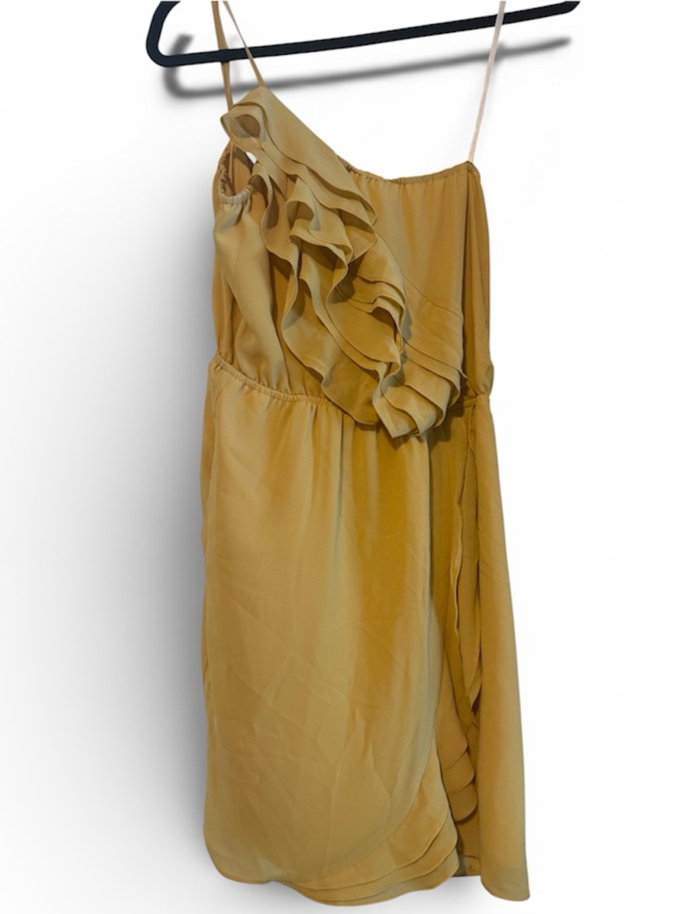 BCBG Generation Sunflower Yellow/Gold Ruffled One-Shoulder Dress